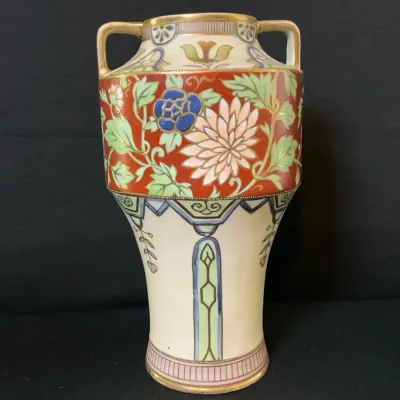Nippon Hand Painted Porcelain Floral Vase