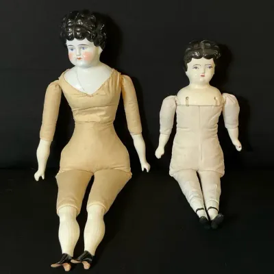 Lot Of 2 Vintage Glazed China Head Dolls