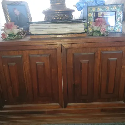 Two solid wood end tables with two doors