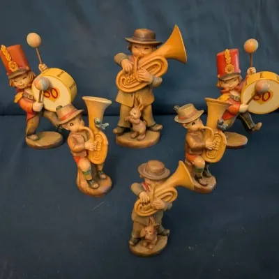 ANRI Italy Hand Carved Wood Band Figurines - Umpapa, Boy with Horn and 50th Anniversary Drummer
