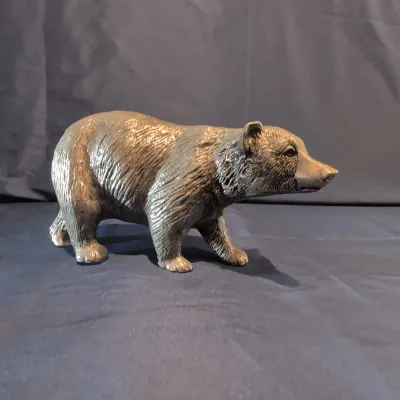 Heavy Solid Cast Metal Bear Sculpture - Realistic Wildlife Figurine