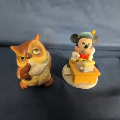Vintage Disney Mickey Mouse Desk Figurine and Bambi Friend Owl