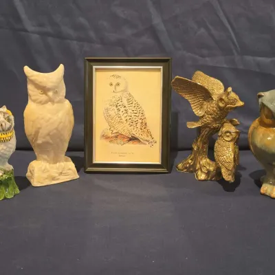 Vintage Mid-century Modern Owl Collectors Lot- Belleek, Italian Pottery, Brass And More! (5 Pc)
