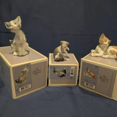 3 Retired Lladro Cat Figurines #5113, #5114 & #5236 with Original Boxes