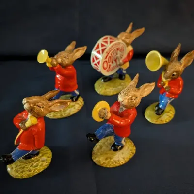 Complete Royal Doulton Bunnykins "Oompah Band" 5-Piece Figurine Set