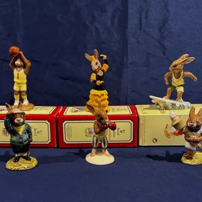 Royal Doulton Bunnykins Figurine Collection – 6 Sports & Special Edition Rabbits w/ Boxes