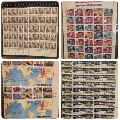 ​Massive Vintage USPS Unused Stamp Collection Sheet Album – Music, Space, WWII, Olympics & More