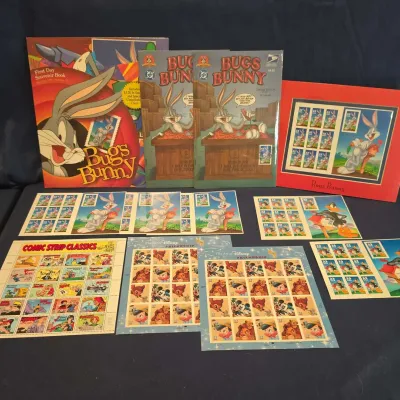 Vintage USPS Cartoon Stamp Collection Lot - Bugs Bunny(Sealed), Daffy Duck, Disney And Comics