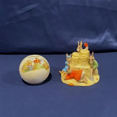 Royal Doulton Bunnykins Sandcastle Money Box & 1984 Bunnykins Ceramic Coin Bank Lot