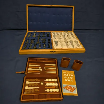 Vintage Chess Set & Travel Backgammon Game Lot