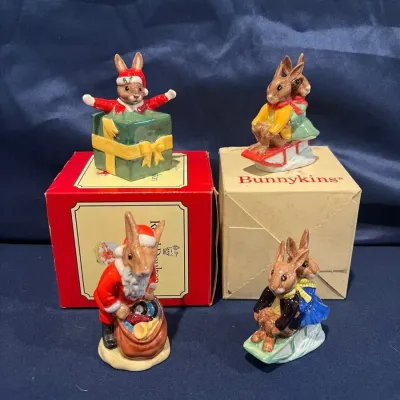 Royal Doulton Bunnykins Christmas Figurine Lot of 4 w/ 2 Original Boxes