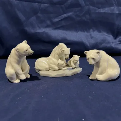 Lladro Polar Bear Figurine Lot - Three Polar Bear Sculptures - 3 Pieces