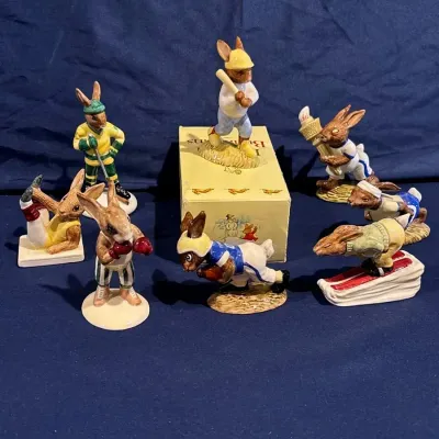 Royal Doulton Bunnykins Sports Figurines Lot of 8 Including Ice Hockey LE & Cheerleader Special Edit