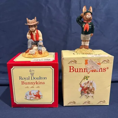 Royal Doulton Bunnykins Figurines – Waltzing Matilda DB10960 & Be Prepared DB56 w/ Boxes (2)
