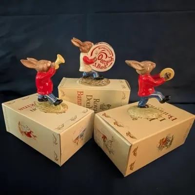 Royal Doulton Bunnykins Oompah Band Figurines (3) w/ Original Boxes – DB24, DB25 & DB26