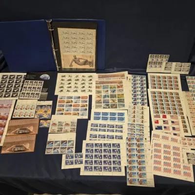 Vintage USPS Commemorative Stamp Sheets & Binder Collection – Space, Sports, Aviation & History