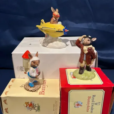 Royal Doulton Bunnykins Aviation Figurine Lot of 3 w/ Original Boxes