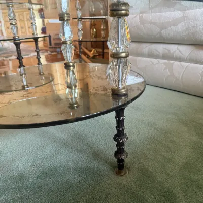 glass and mirror shelf coffee table; also has matching 2 side tables
