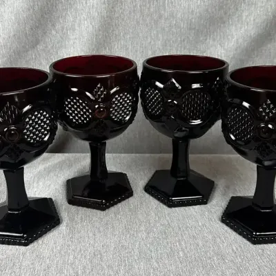 Set of Four (4) Vintage Avon 1876 Cape Cod Ruby Red Glass Goblets
