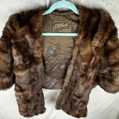 T.W. Grant LOS ANGELES Brown Fur Bolero Jacket