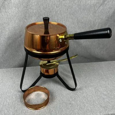 Polished Copper Fondue Pot with Stand and Burner
