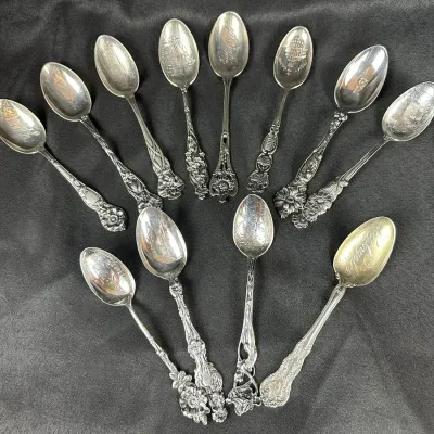 Collection of Sterling Silver Souvenir Spoons (Los Angeles, Mount Vernon, Wisconsin)