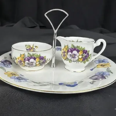 Clarence & Royal Vale English Bone China Floral Tea Set w Serving Tray 