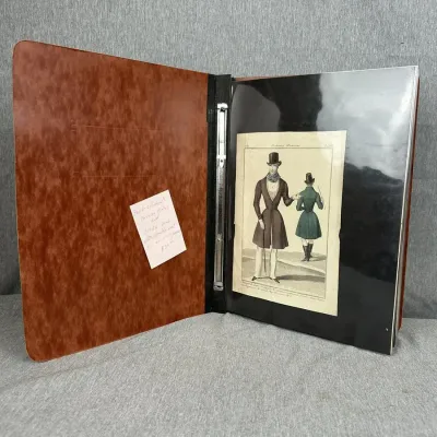 Antique Hand-Colored Botanical, Bird, and Fashion Plates in Portfolio