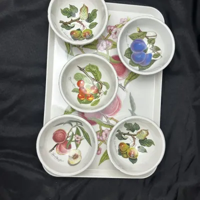 Williams-Sonoma Botanical Fruit Serving Tray and 5 Portmeirion Bowls