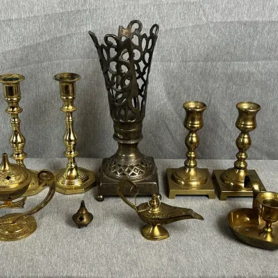 Baldwin Solid Brass Candlesticks & Vintage Assorted Brass Decor Collection 
