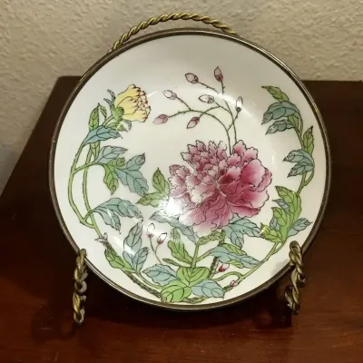 Horchow Collection Hand-Decorated Japanese Porcelain Floral Bowl with Stand
