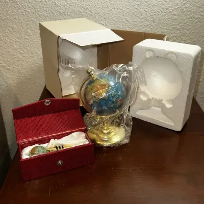 Multi-Gemstone Inlaid Globe and Matching Wine Stopper