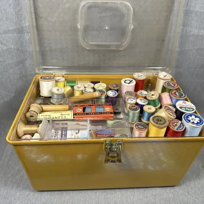 Vintage Mustard Yellow Sewing Box Packed with Notions