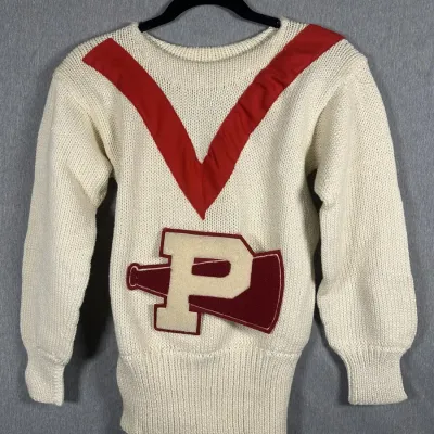 Vintage Packard Wool Knit Varsity Cheer Sweater w/ Winner Magaphone Patch 