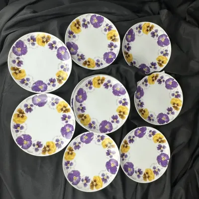 Pottery Barn Pansy Floral Ceramic Plates- Set of 8