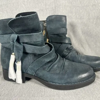 Boutique "Born" Leather Ankle Boots w/ Tassle Wrap Women's Fashion Footwear  (Size 7M)