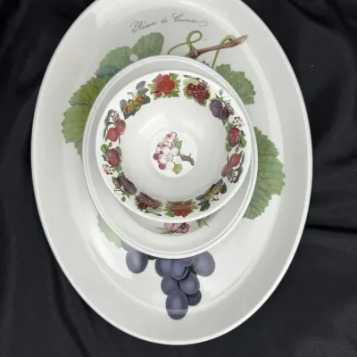 Portmeirion Pomona Serving Platter, Bowl, and Saucer- 3 Pieces 