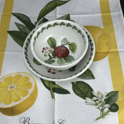 Portmeirion Pomona Fruit Themed Bowls and Williams-Sonoma Kitchen Towel