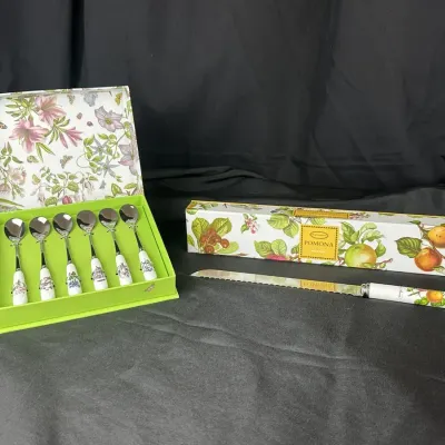 Portmeirion Botonic Garden Teaspoons & Pomona Bread Knife in Original Boxes 