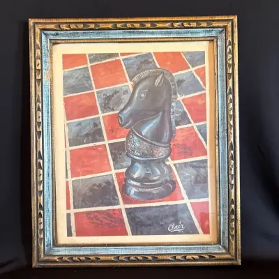 Framed Black Chess Knight 