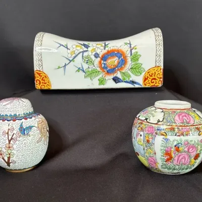 Vintage Porcelain Asian Pillow & Figurines 