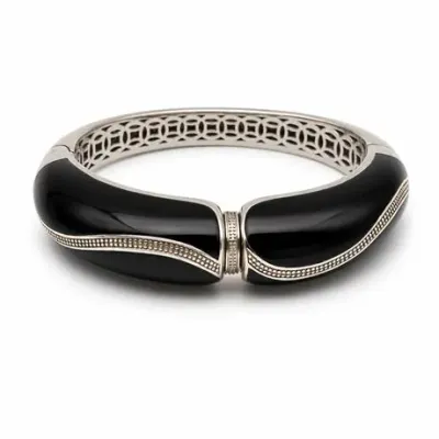 Sale Photo Thumbnail #38: Lot 38   
Sterling Silver Black Enamel Hinged Bangle Bracelet
