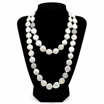 Sale Photo Thumbnail #28: 17 Bid(s)
Baroque Freshwater Coin Pearl & Bead Long Necklace