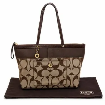 Sale Photo Thumbnail #9: Lot 09  
Coach Signature Brown Canvas Patent Leather Tote Bag