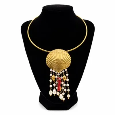 Sale Photo Thumbnail #10: Lot 10   
Goossens Paris Pearl & Coral Nautical Torque Collar Statement Necklace