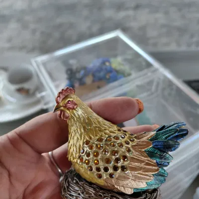 Sale Photo Thumbnail #166: Hen on Golden Egg. Beautiful Rhinestone Vintage Gems.