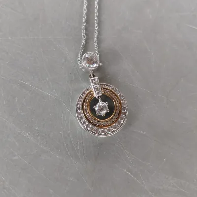 Sale Photo Thumbnail #170: Beautiful (Believe to be White Sapphire) necklace with larger dangling Solitaire.