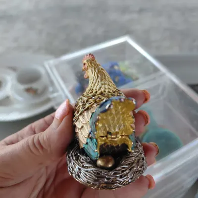 Sale Photo Thumbnail #169: Hen on Golden Egg. Beautiful Rhinestone Vintage Gems.