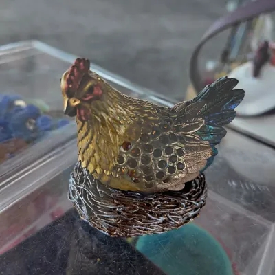 Sale Photo Thumbnail #168: Hen on Golden Egg. Beautiful Rhinestone Vintage Gems.