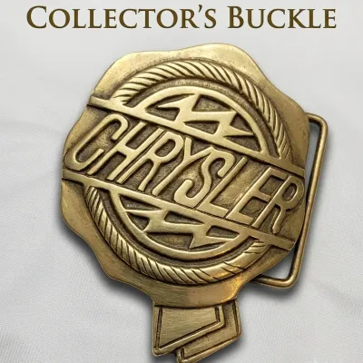 Sale Photo Thumbnail #3: Vintage 1970s Chrysler Ribbon Logo Solid Brass Belt Buckle - Taiwan #589 Automobilia